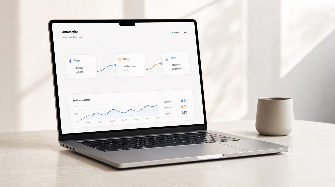 Marketing automation workflow with lead follow-up and live reporting